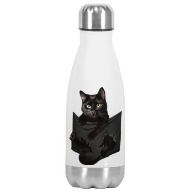 Cat Lovers Gifts Black Cat In Pocket Funny Kitten Face Stainless Steel Insulated Water Bottle