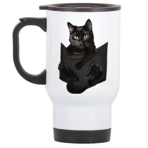 Cat Lovers Gifts Black Cat In Pocket Funny Kitten Face Stainless Steel Travel Mug