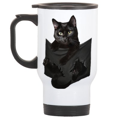 Cat Lovers Gifts Black Cat In Pocket Funny Kitten Face Stainless Steel Travel Mug