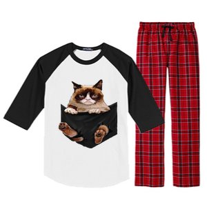 Cat Lovers Gifts Grumpy In Pocket Funny Kitten Face Raglan Sleeve Pajama Set