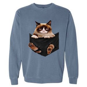 Cat Lovers Gifts Grumpy In Pocket Funny Kitten Face Garment-Dyed Sweatshirt