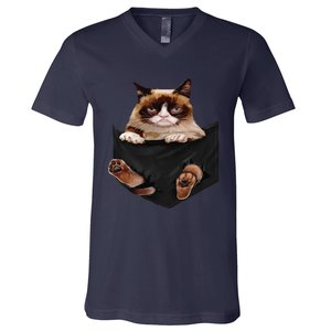 Cat Lovers Gifts Grumpy In Pocket Funny Kitten Face V-Neck T-Shirt