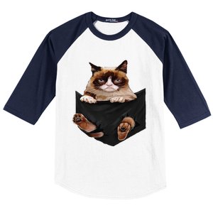 Cat Lovers Gifts Grumpy In Pocket Funny Kitten Face Baseball Sleeve Shirt