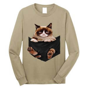 Cat Lovers Gifts Grumpy In Pocket Funny Kitten Face Long Sleeve Shirt