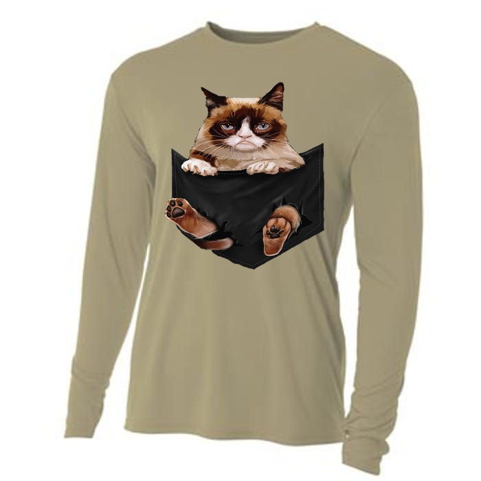 Cat Lovers Gifts Grumpy In Pocket Funny Kitten Face Cooling Performance Long Sleeve Crew