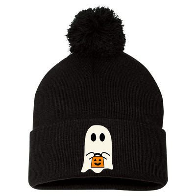 Cute Little Ghost Trick Or Treater Pumpkin Halloween Pom Pom 12in Knit Beanie