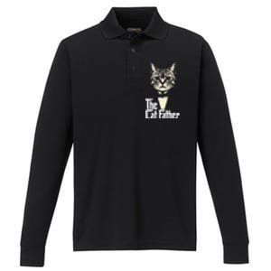 Cat Lover Gifts Funny The Catfather Cat Dad Performance Long Sleeve Polo