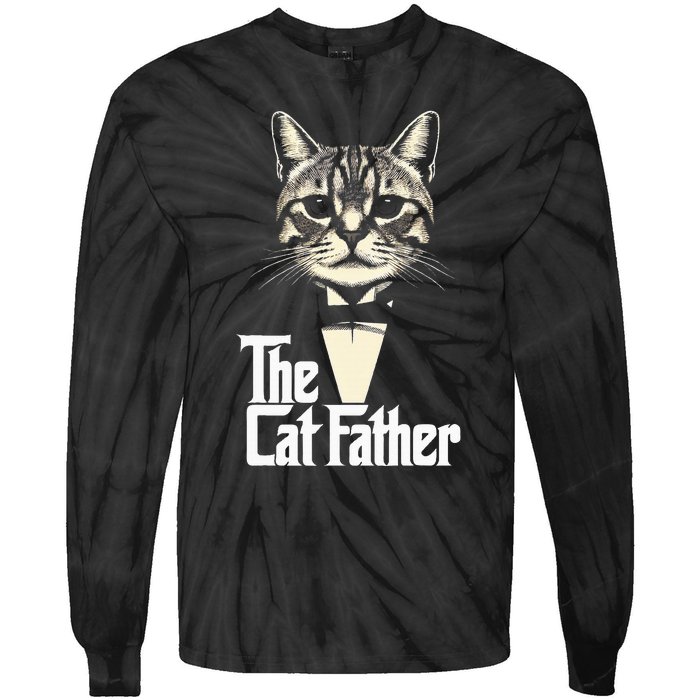 Cat Lover Gifts Funny The Catfather Cat Dad Tie-Dye Long Sleeve Shirt