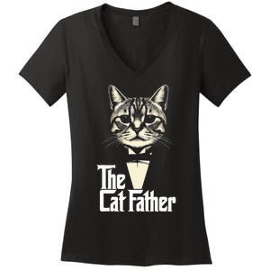 Cat Lover Gifts Funny The Catfather Cat Dad Women's V-Neck T-Shirt