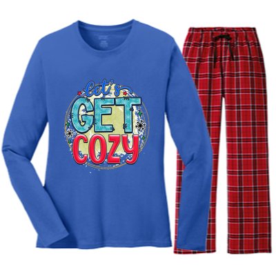 Christmas LetS Get Cozy Winter Season Holiday Meaningful Gift Women's Long Sleeve Flannel Pajama Set 