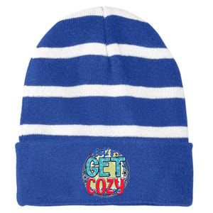 Christmas LetS Get Cozy Winter Season Holiday Meaningful Gift Striped Beanie with Solid Band