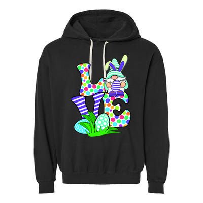 Cute Love Gnome Easter Egg Hunting Bunny Garment-Dyed Fleece Hoodie