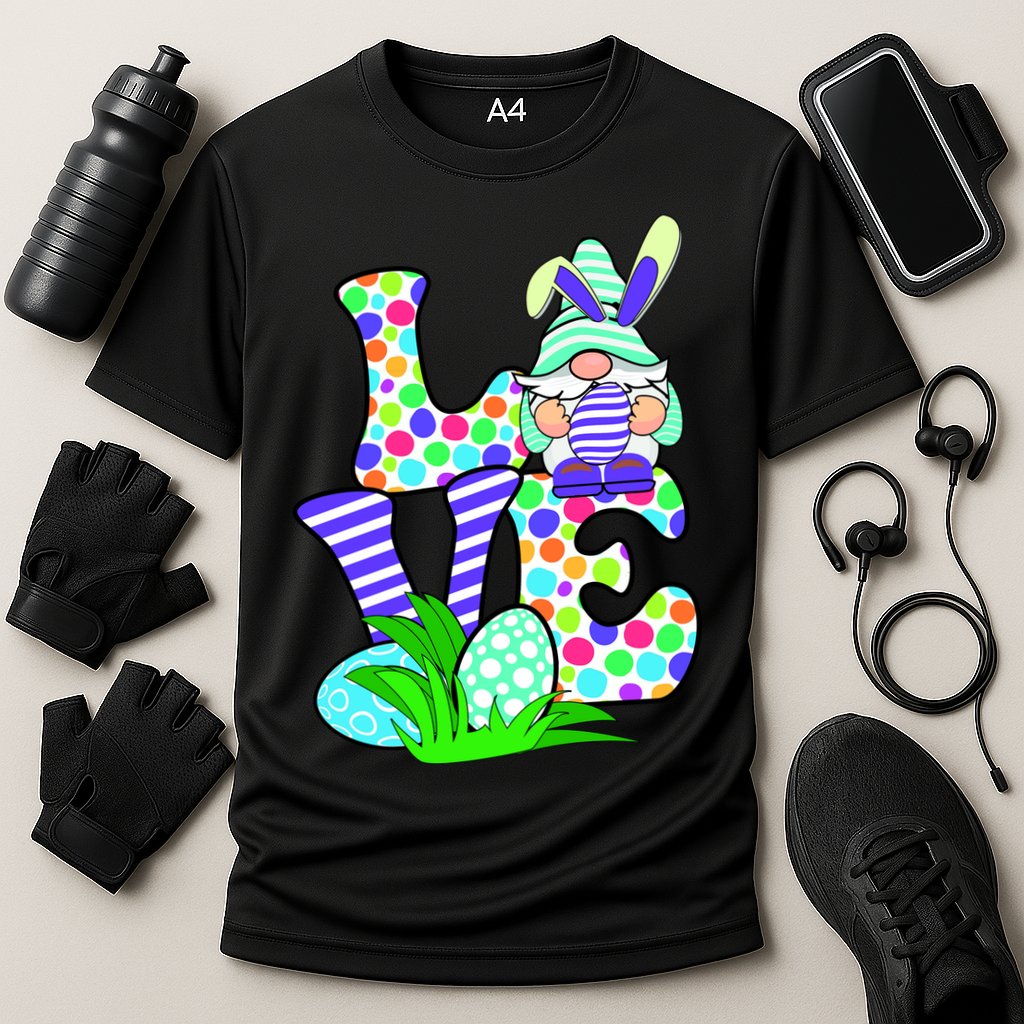 Cute Love Gnome Easter Egg Hunting Bunny Cooling Performance Crew T-Shirt