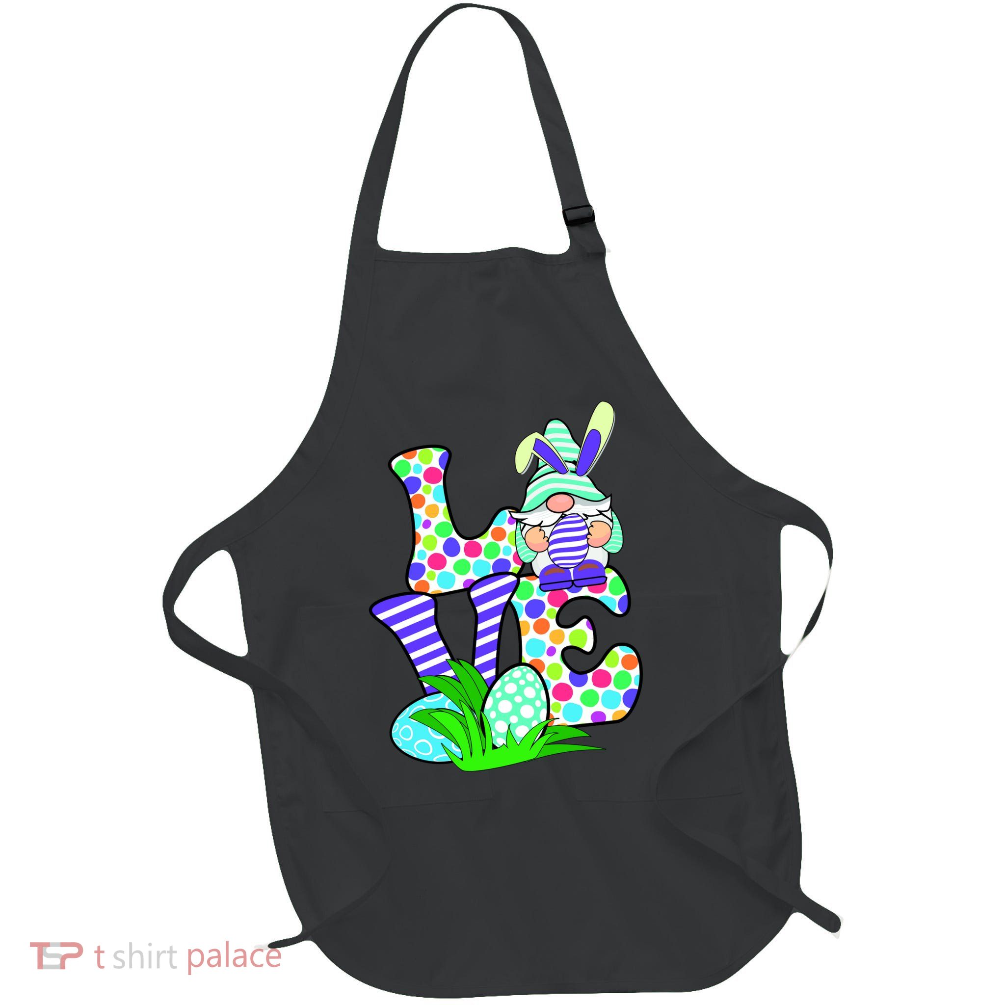Cute Love Gnome Easter Egg Hunting Bunny Full-Length Apron With Pockets