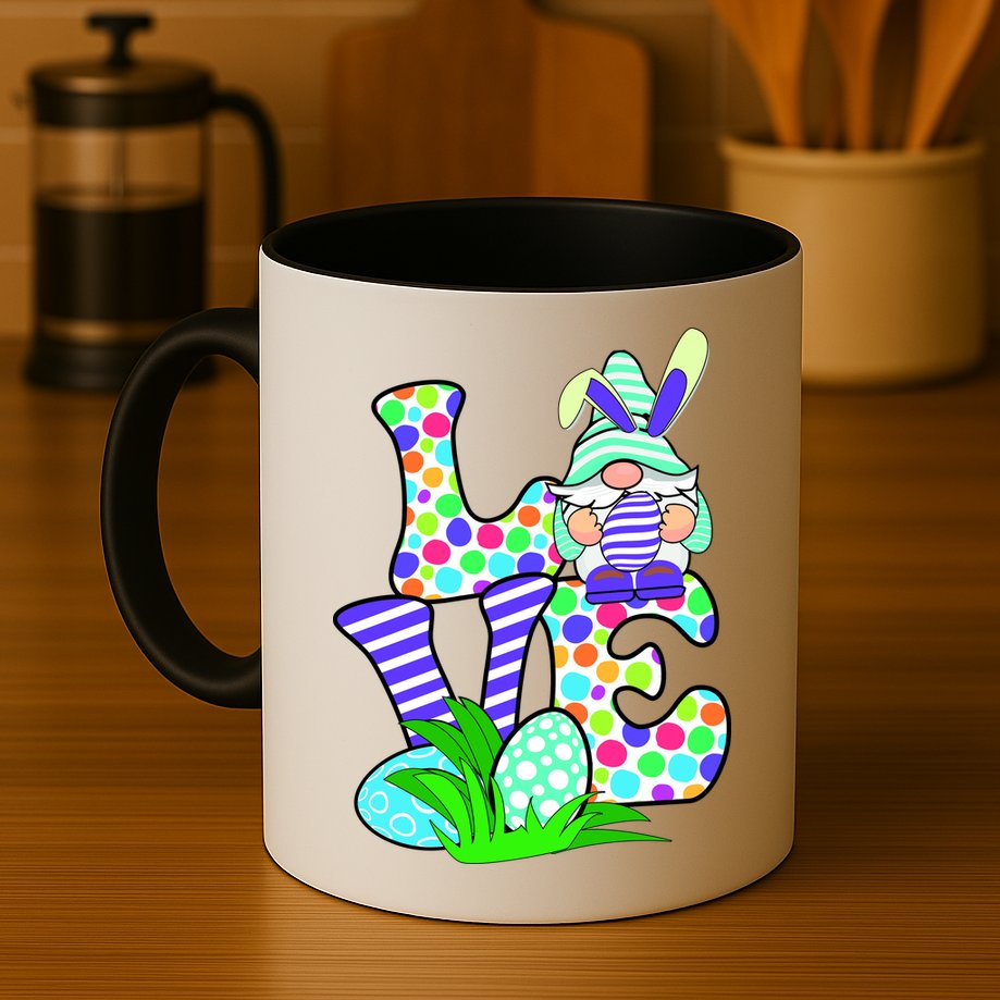 Cute Love Gnome Easter Egg Hunting Bunny Mug