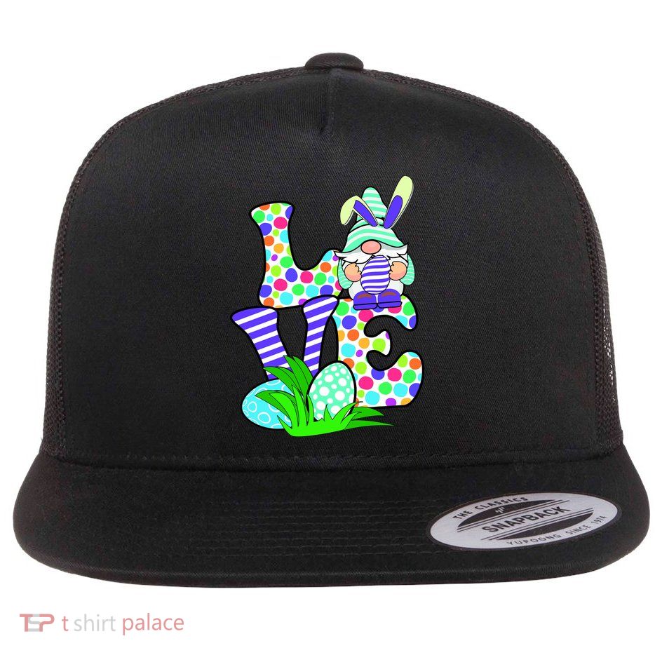 Cute Love Gnome Easter Egg Hunting Bunny Flatbill Hat