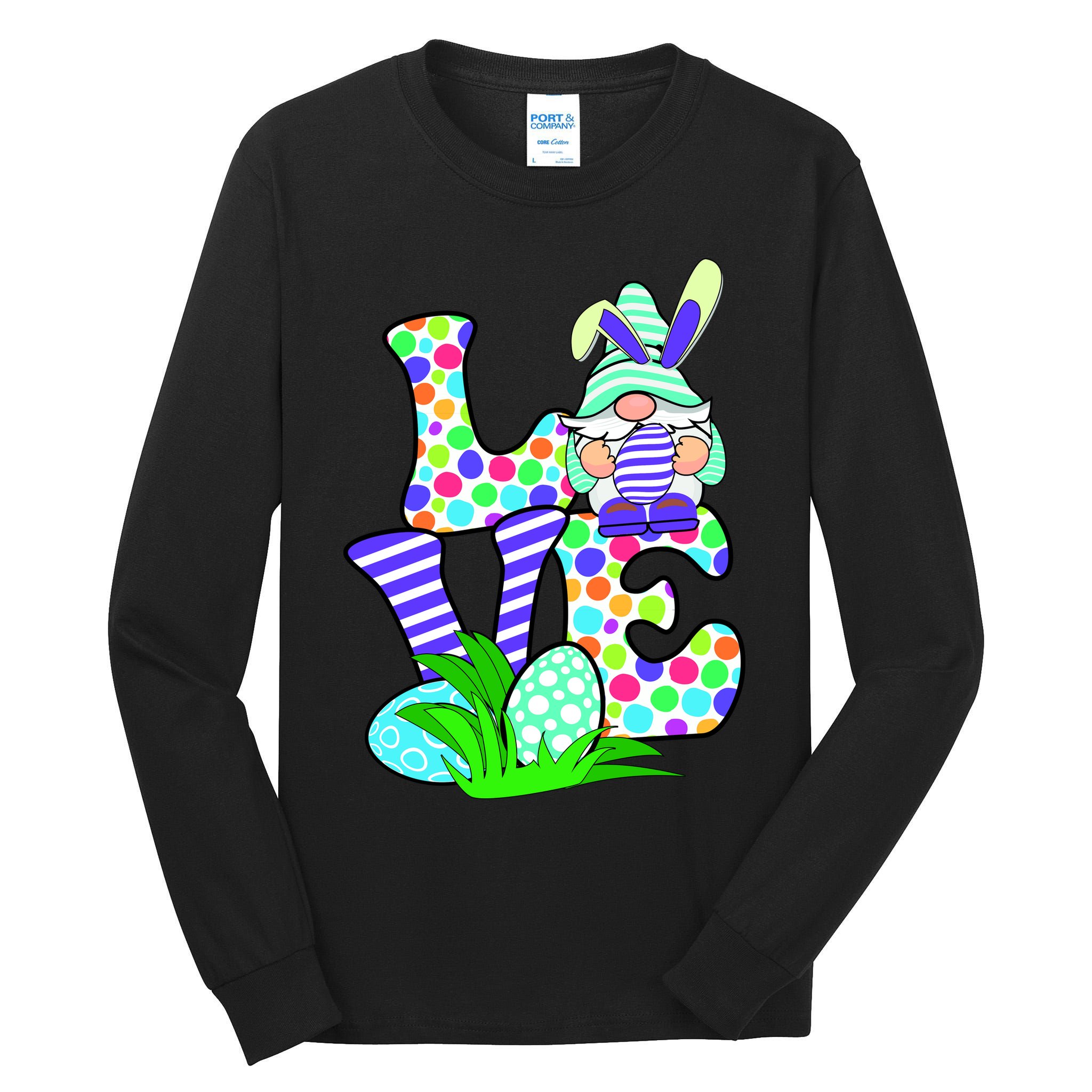 Cute Love Gnome Easter Egg Hunting Bunny Tall Long Sleeve T-Shirt