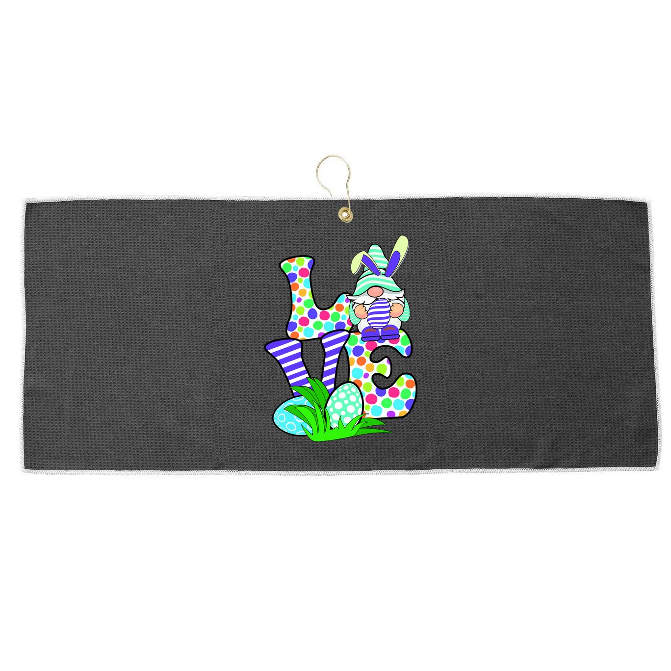 Cute Love Gnome Easter Egg Hunting Bunny Large Microfiber Waffle Golf Towel