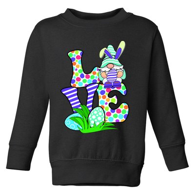Cute Love Gnome Easter Egg Hunting Bunny Toddler Sweatshirt