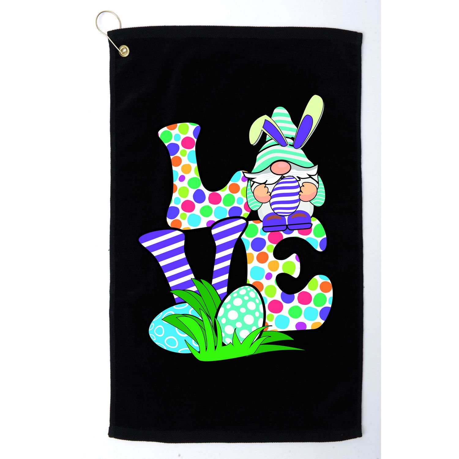 Cute Love Gnome Easter Egg Hunting Bunny Golf Towel