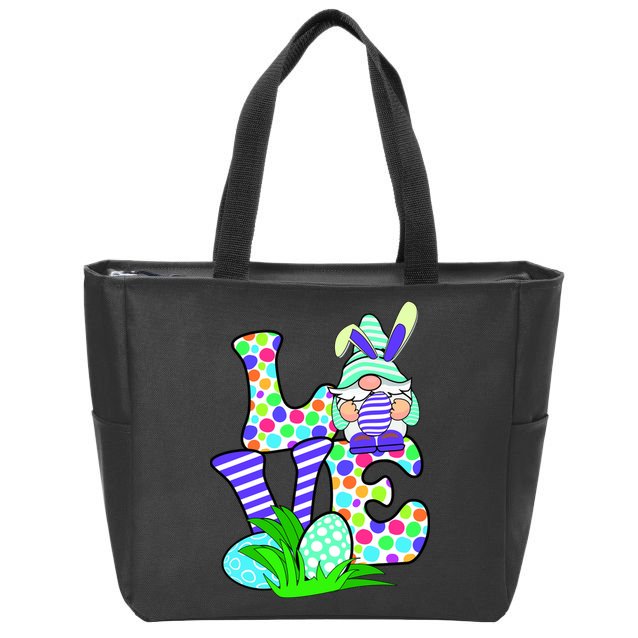 Cute Love Gnome Easter Egg Hunting Bunny Zip Tote Bag