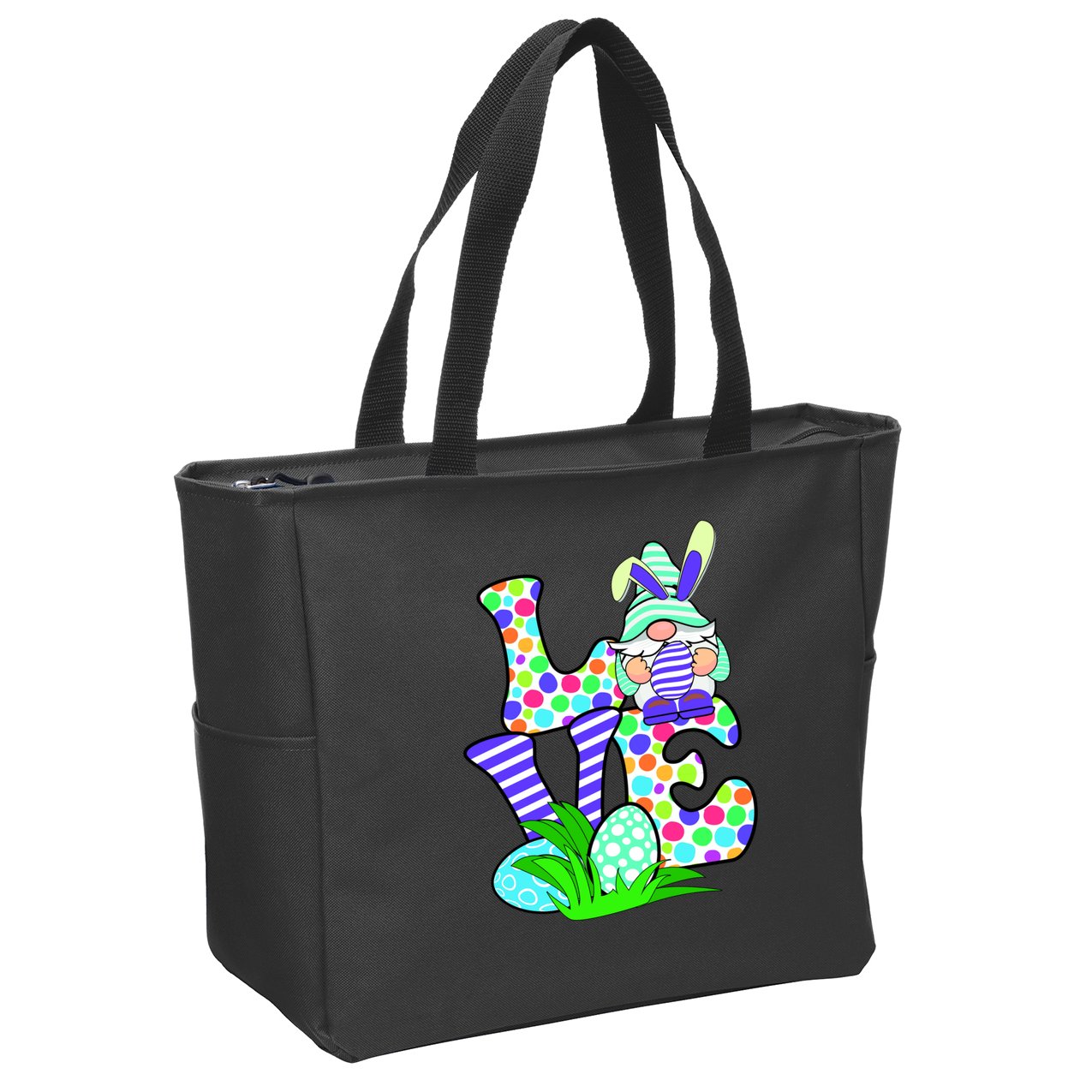 Cute Love Gnome Easter Egg Hunting Bunny Zip Tote Bag