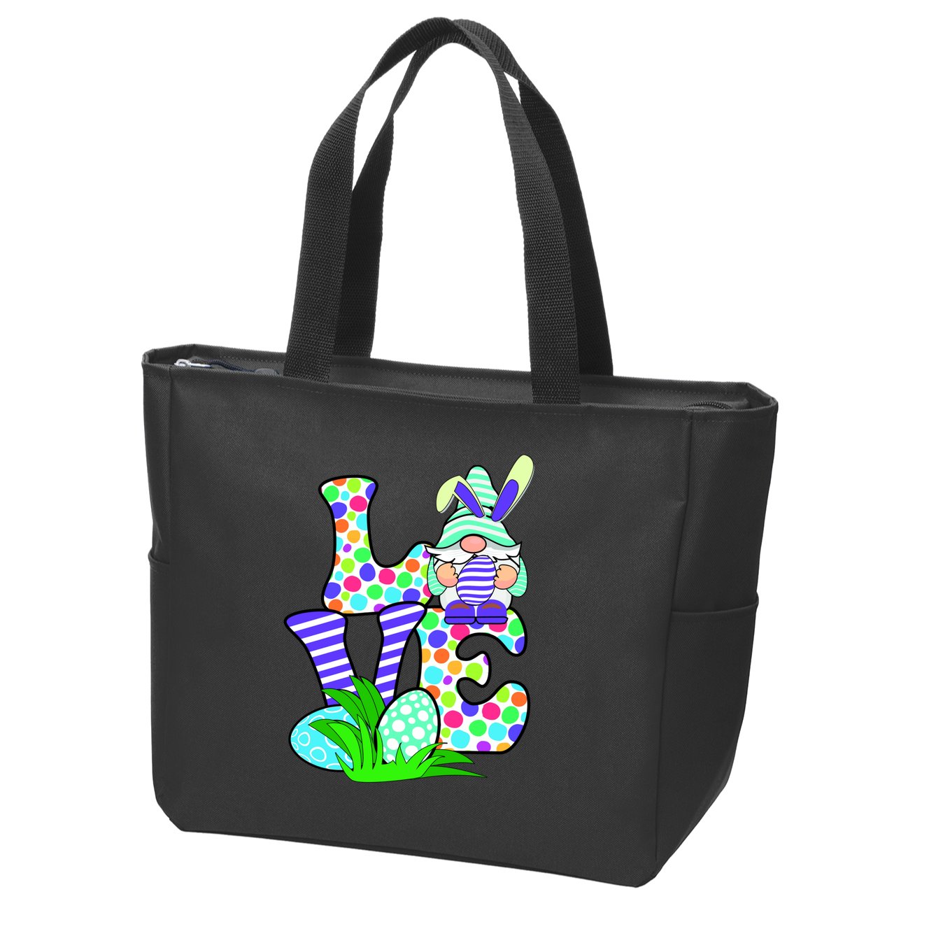 Cute Love Gnome Easter Egg Hunting Bunny Zip Tote Bag