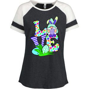 Cute Love Gnome Easter Egg Hunting Bunny Enza Ladies Jersey Colorblock Tee