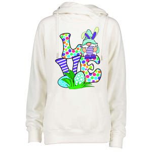 Cute Love Gnome Easter Egg Hunting Bunny Womens Funnel Neck Pullover Hood