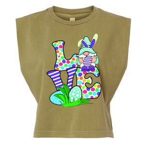 Cute Love Gnome Easter Egg Hunting Bunny Garment-Dyed Women's Muscle Tee