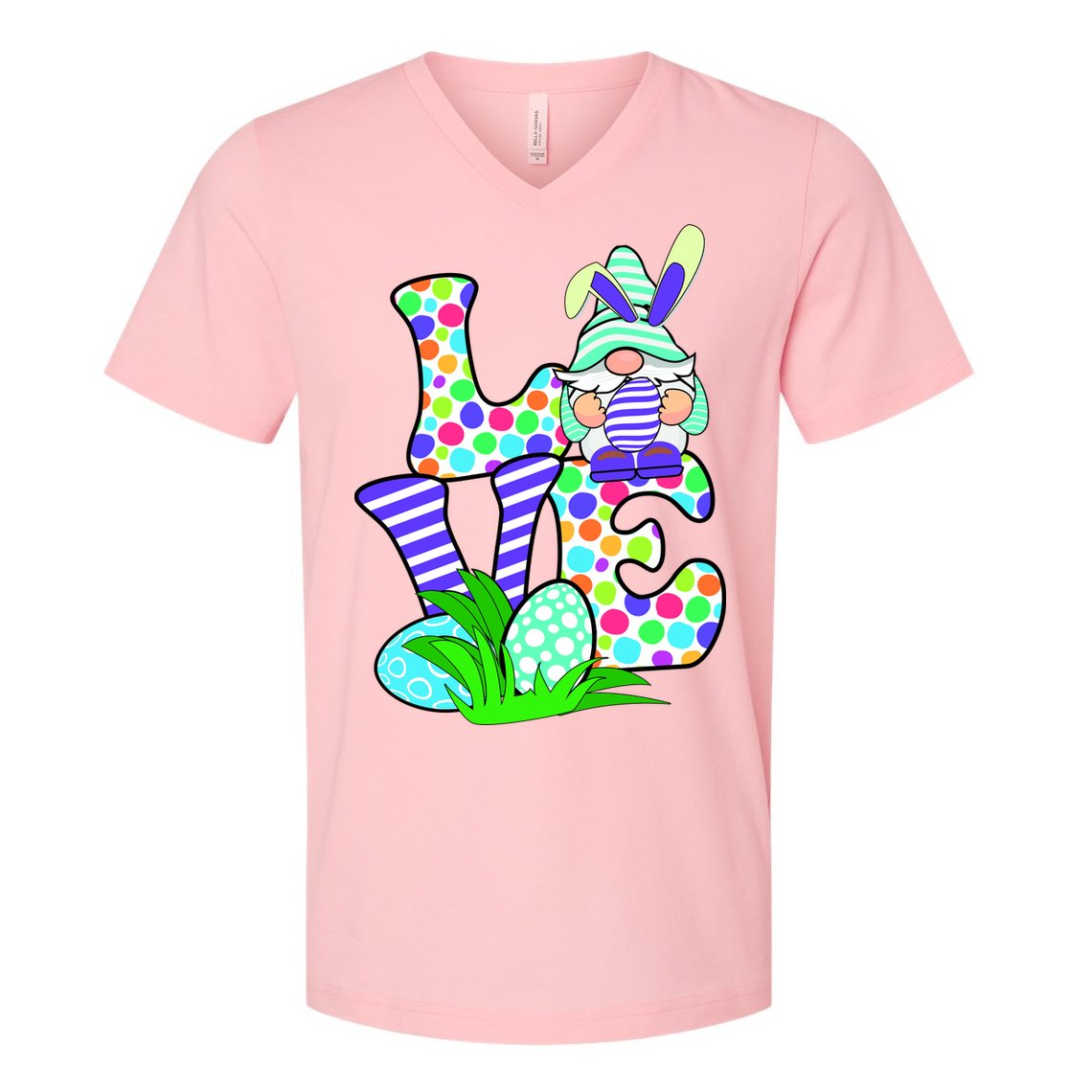 Cute Love Gnome Easter Egg Hunting Bunny V-Neck T-Shirt