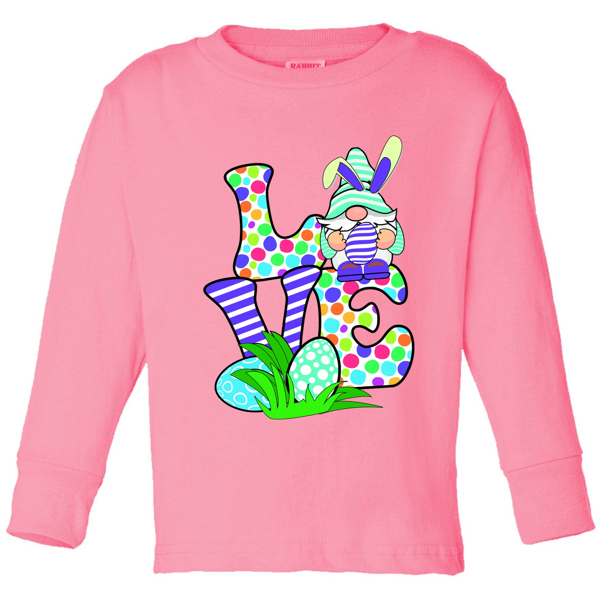 Cute Love Gnome Easter Egg Hunting Bunny Toddler Long Sleeve Shirt