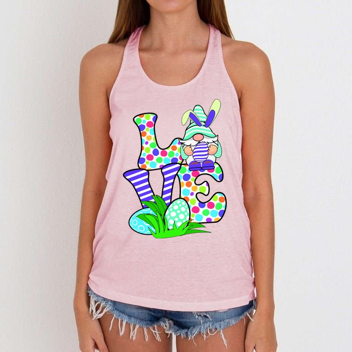 Cute Love Gnome Easter Egg Hunting Bunny Women's Knotted Racerback Tank