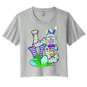 Cute Love Gnome Easter Egg Hunting Bunny Women's Crop Top Tee