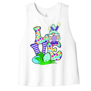 Cute Love Gnome Easter Egg Hunting Bunny Women's Racerback Cropped Tank