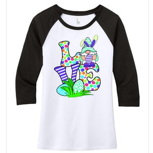 Cute Love Gnome Easter Egg Hunting Bunny Women's Tri-Blend 3/4-Sleeve Raglan Shirt