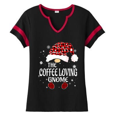 Coffee Loving Gnome Christmas Buffalo Plaid Family Matching Ladies Halftime Notch Neck Tee