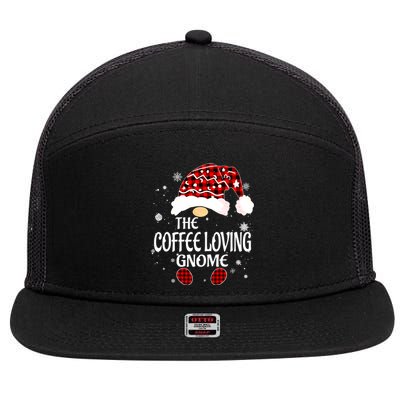 Coffee Loving Gnome Christmas Buffalo Plaid Family Matching 7 Panel Mesh Trucker Snapback Hat