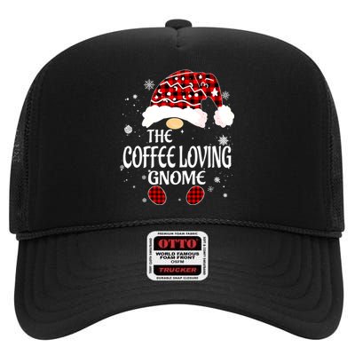 Coffee Loving Gnome Christmas Buffalo Plaid Family Matching High Crown Mesh Back Trucker Hat