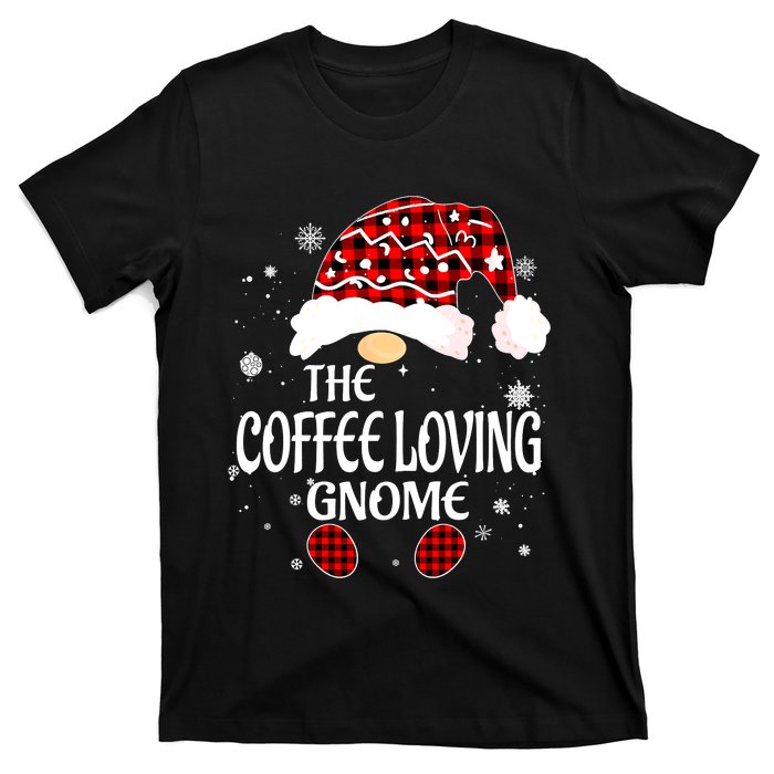 Coffee Loving Gnome Christmas Buffalo Plaid Family Matching T-Shirt