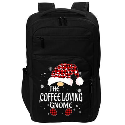 Coffee Loving Gnome Christmas Buffalo Plaid Family Matching Impact Tech Backpack