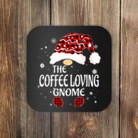 Coffee Loving Gnome Christmas Buffalo Plaid Family Matching Coaster