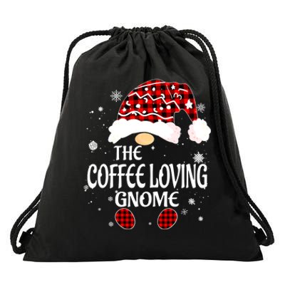 Coffee Loving Gnome Christmas Buffalo Plaid Family Matching Drawstring Bag