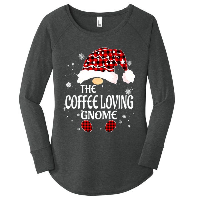 Coffee Loving Gnome Christmas Buffalo Plaid Family Matching Women's Perfect Tri Tunic Long Sleeve Shirt