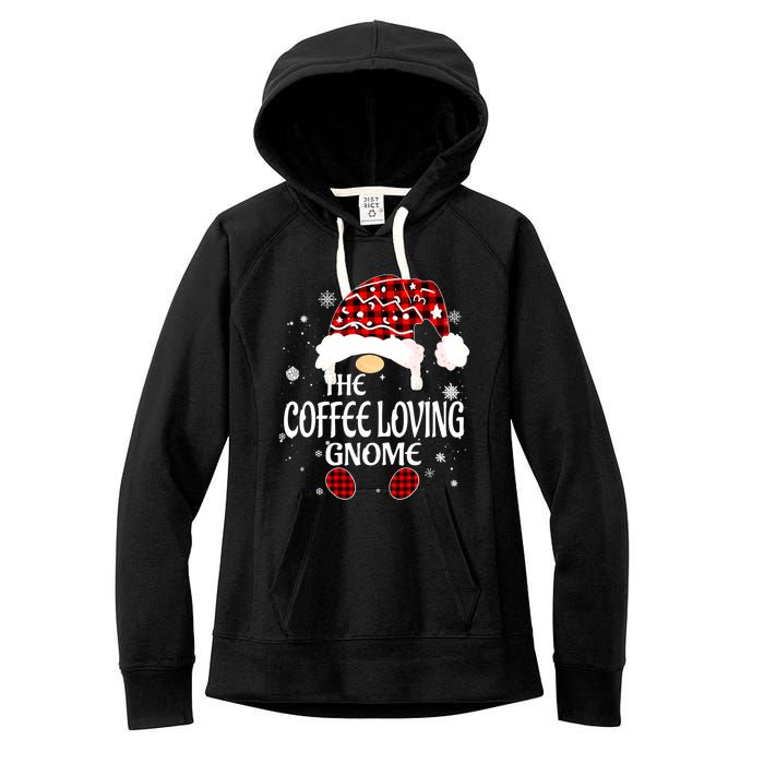 Coffee Loving Gnome Christmas Buffalo Plaid Family Matching Women's Fleece Hoodie