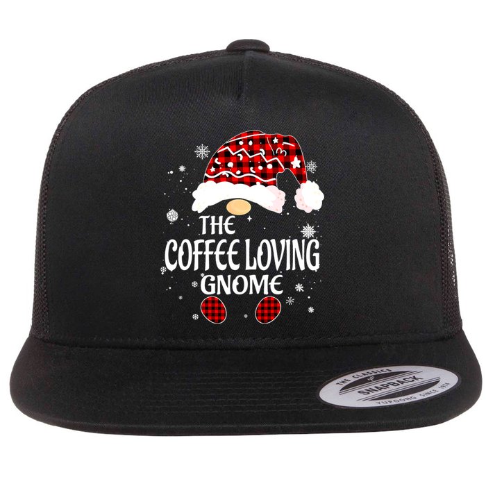 Coffee Loving Gnome Christmas Buffalo Plaid Family Matching Flat Bill Trucker Hat