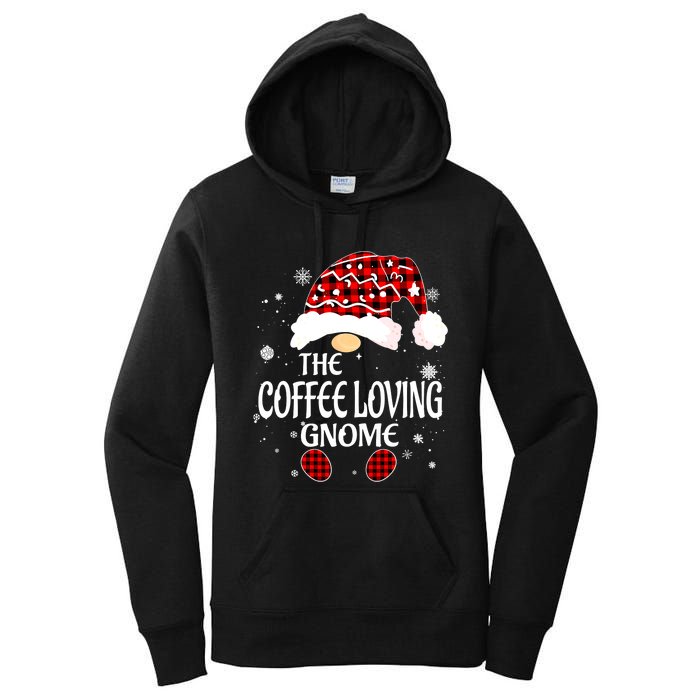 Coffee Loving Gnome Christmas Buffalo Plaid Family Matching Women's Pullover Hoodie