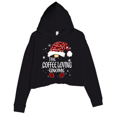 Coffee Loving Gnome Christmas Buffalo Plaid Family Matching Crop Fleece Hoodie