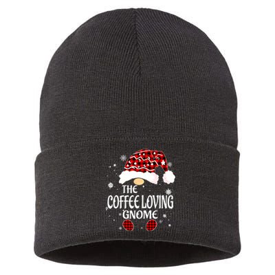 Coffee Loving Gnome Christmas Buffalo Plaid Family Matching Sustainable Knit Beanie