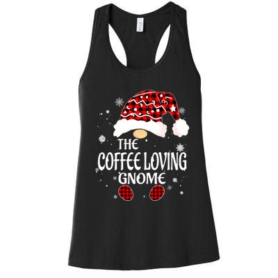 Coffee Loving Gnome Christmas Buffalo Plaid Family Matching Women's Racerback Tank